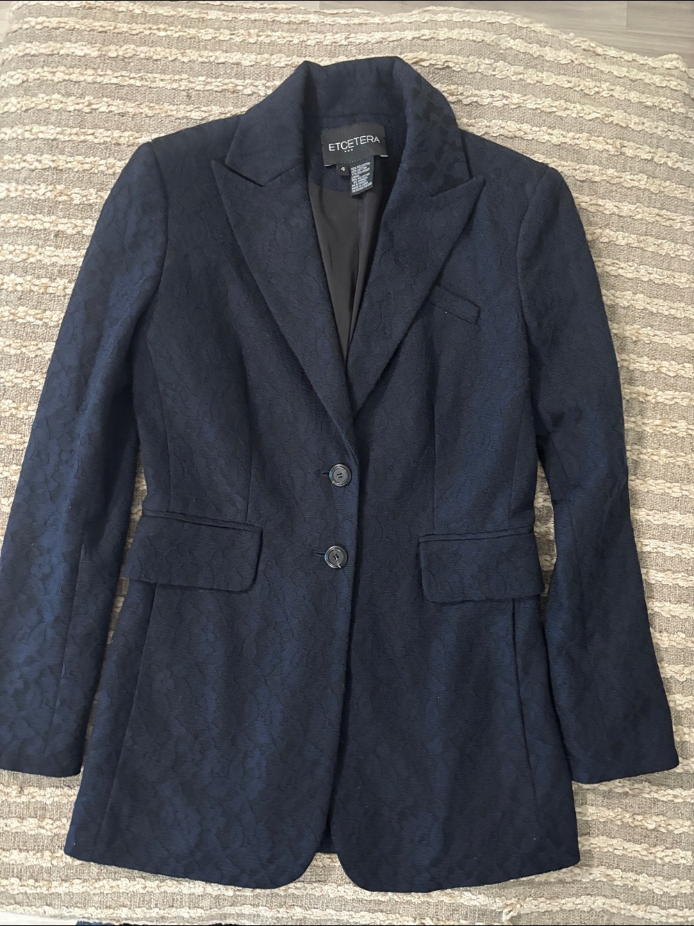 Etcetera Navy Lace Textured Double -Breasted Formal Women's Blazer Size 4 - Picture 2 of 12